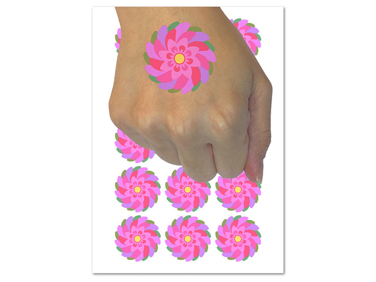 Swirling Geometrical Flower Temporary Tattoo Water Resistant Fake Body Art Set Collection (1 Sheet)